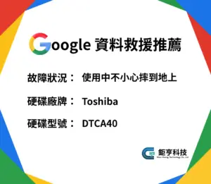Toshiba-DTCA40外接硬碟摔到地上壞掉無法讀取